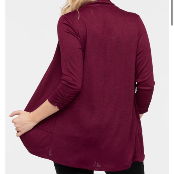 Shawl Collar Cardigan, Bergundy - Picture 2 of 4